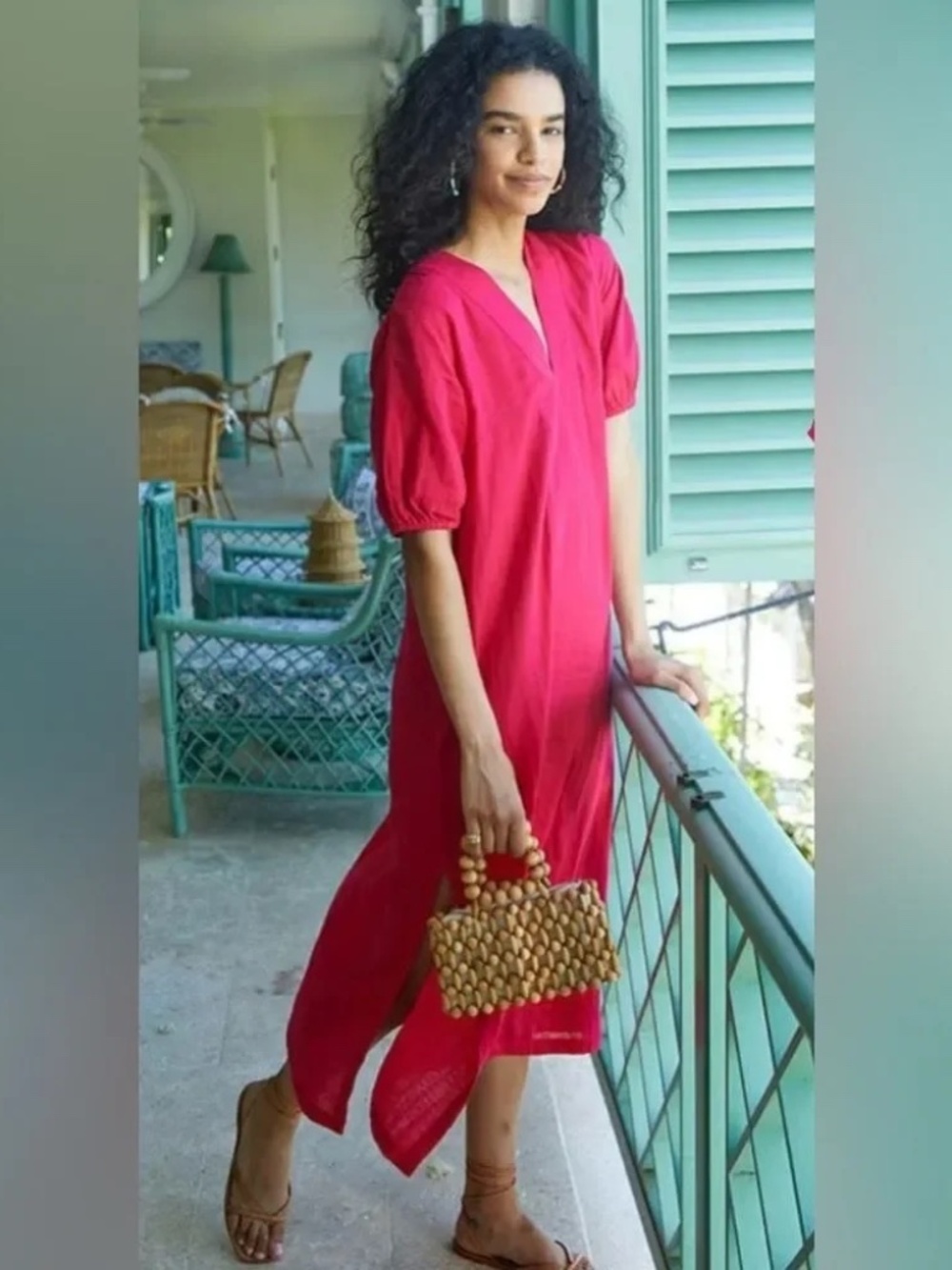 LAKE Gauze Caftan Women's Maxi Dress In Heatwave Pink Size S